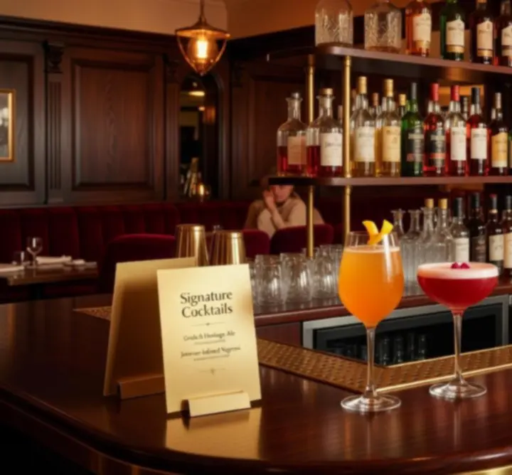 Cocktailbar met stijlvolle glazen en warme amber verlichting